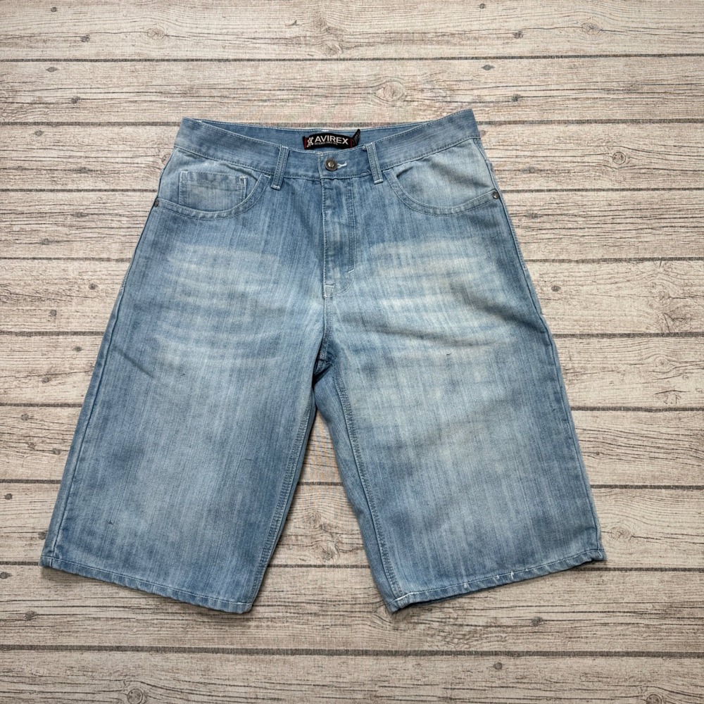 Y2K Avirex Shorts Men's 34 Blue Light Wash Denim Relaxed Fit Utility Streetwear